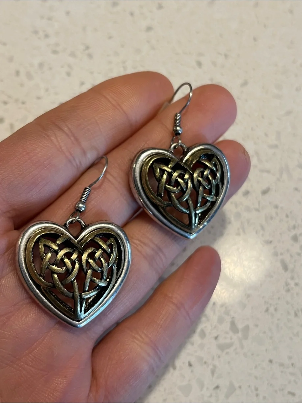 Heart Knot‎ Drop Earrings - Silver & Gold